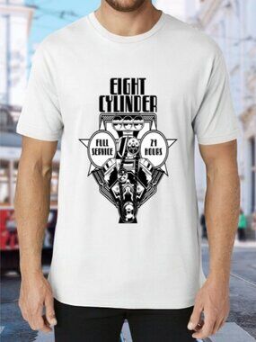 Eight Cylinder Graphic Tee in White